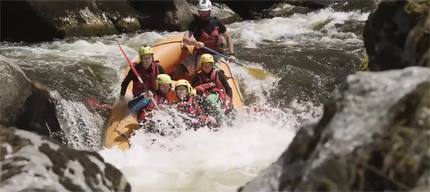 A group is rafting in Haute-Loire, Auvergne