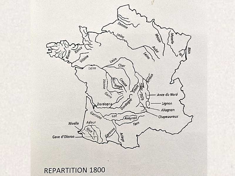 Evolution de la répartition du Saumon Sauvage (1800)