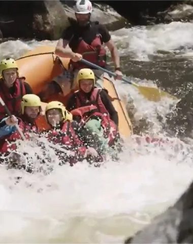 A group is rafting in Haute-Loire, Auvergne