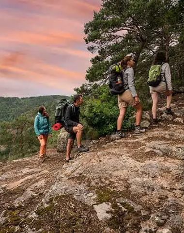 A group of friends hiking in Haute-Loire, Auvergne