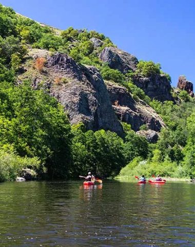 A group of canoes in the Gorges de l'Allier in Haute-Loire, Auvergne